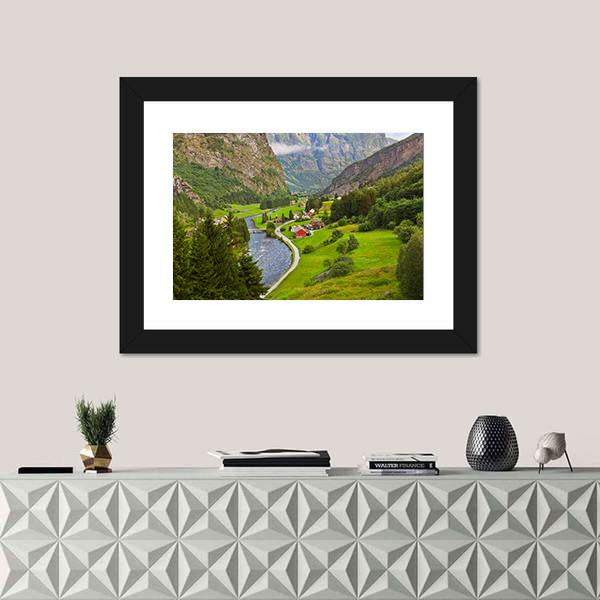 Village In Flam In Norway Canvas Wall Art-1 Piece-Framed Print-20" x 16"-Tiaracle