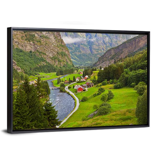 Village In Flam In Norway Canvas Wall Art-3 Horizontal-Gallery Wrap-25" x 16"-Tiaracle