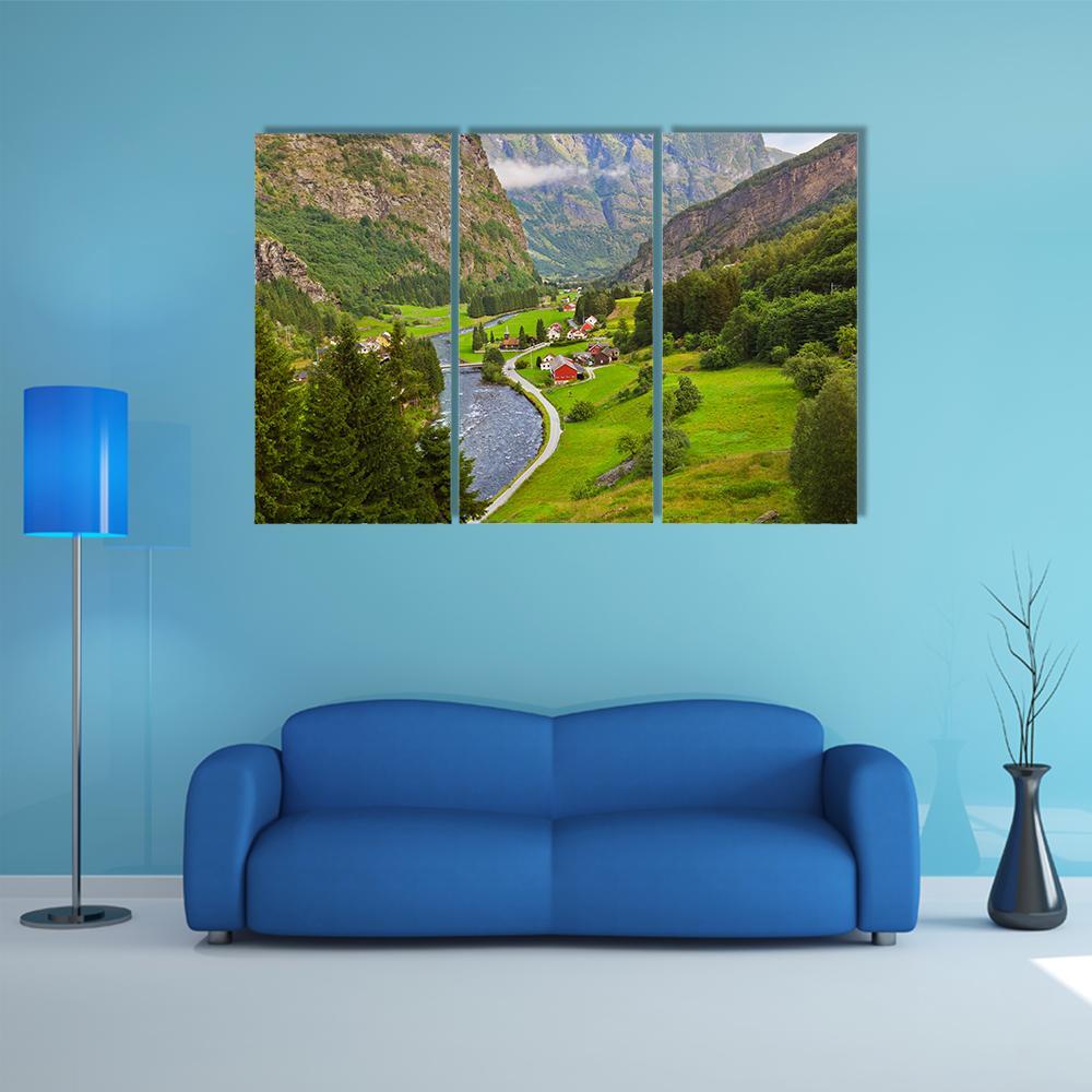 Village In Flam In Norway Canvas Wall Art-3 Horizontal-Gallery Wrap-37" x 24"-Tiaracle