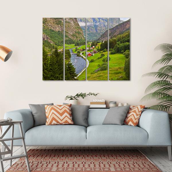 Village In Flam In Norway Canvas Wall Art-4 Horizontal-Gallery Wrap-34" x 24"-Tiaracle