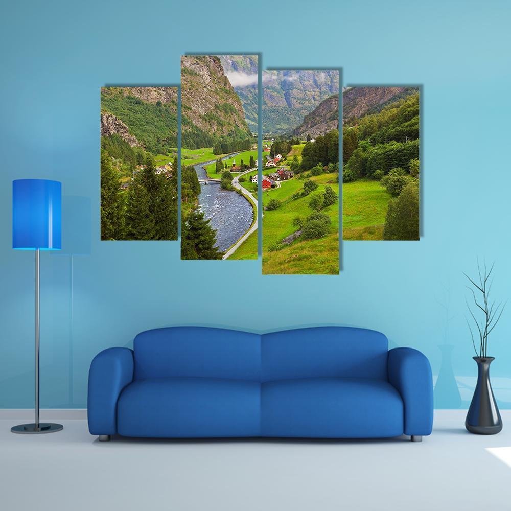 Village In Flam In Norway Canvas Wall Art-4 Pop-Gallery Wrap-50" x 32"-Tiaracle