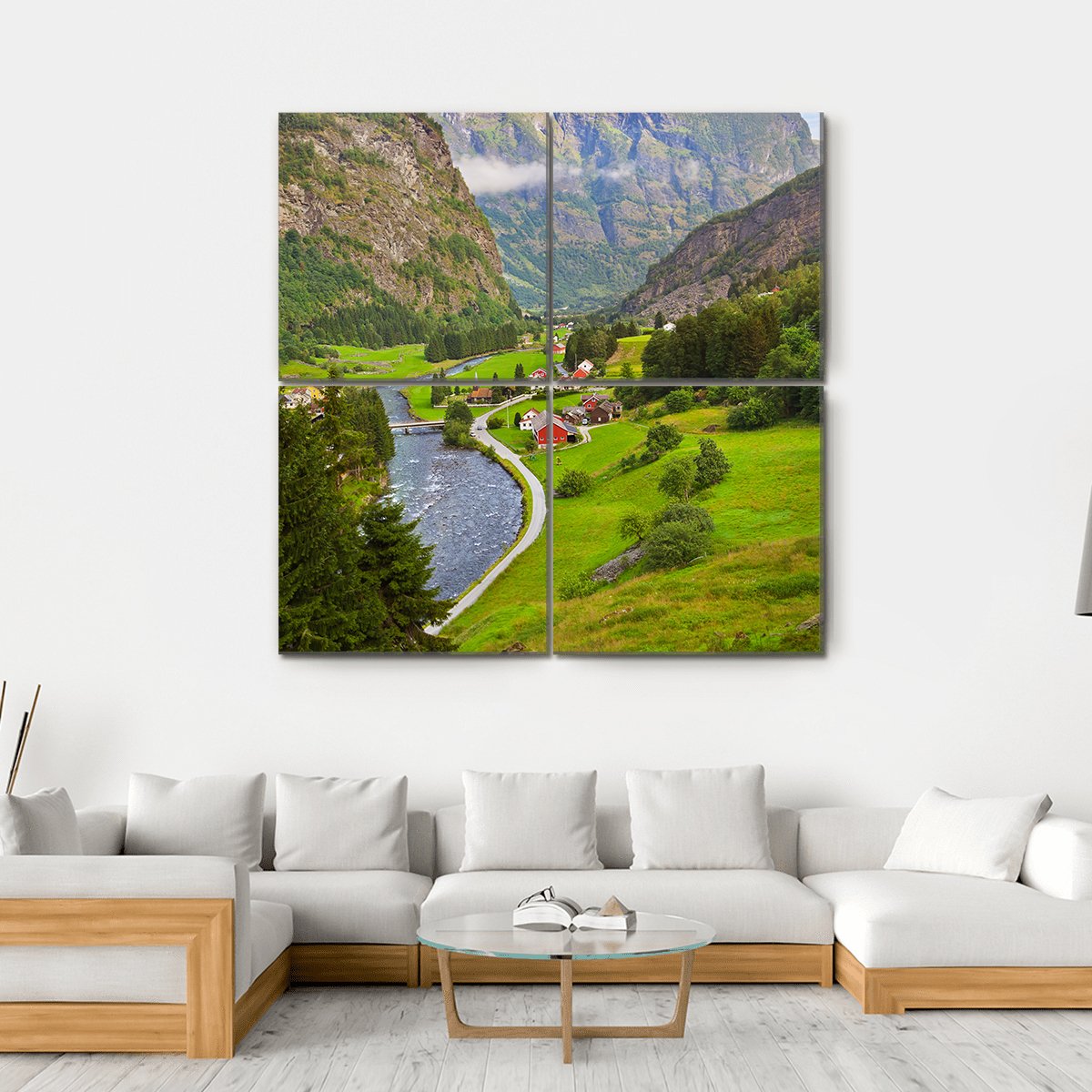 Village In Flam In Norway Canvas Wall Art-4 Square-Gallery Wrap-17" x 17"-Tiaracle