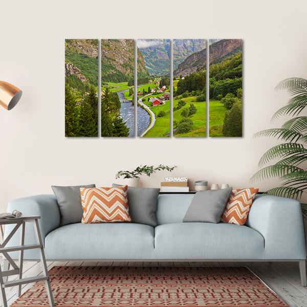 Village In Flam In Norway Canvas Wall Art-5 Horizontal-Gallery Wrap-22" x 12"-Tiaracle