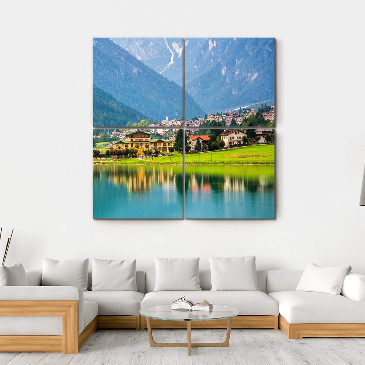 Village Near Lake Auronzo Canvas Wall Art-4 Square-Gallery Wrap-17" x 17"-Tiaracle