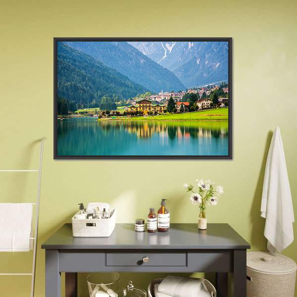 Village Near Lake Auronzo Canvas Wall Art-1 Piece-Floating Frame-24" x 16"-Tiaracle