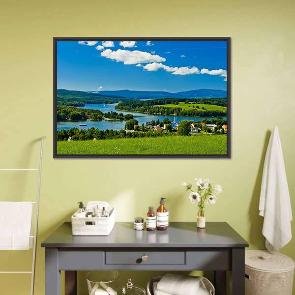 Village Near Lipno Lake Canvas Wall Art-1 Piece-Floating Frame-24" x 16"-Tiaracle