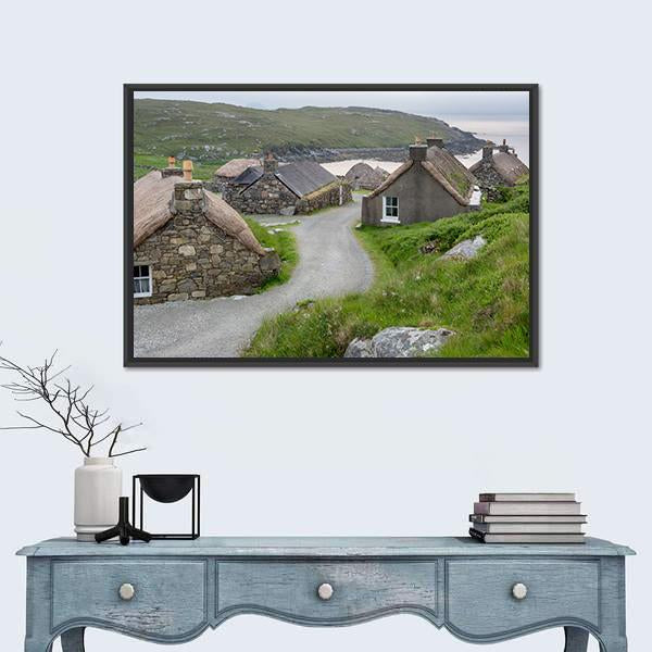 Village Of Ancient Blackhouses Canvas Wall Art-1 Piece-Floating Frame-24" x 16"-Tiaracle