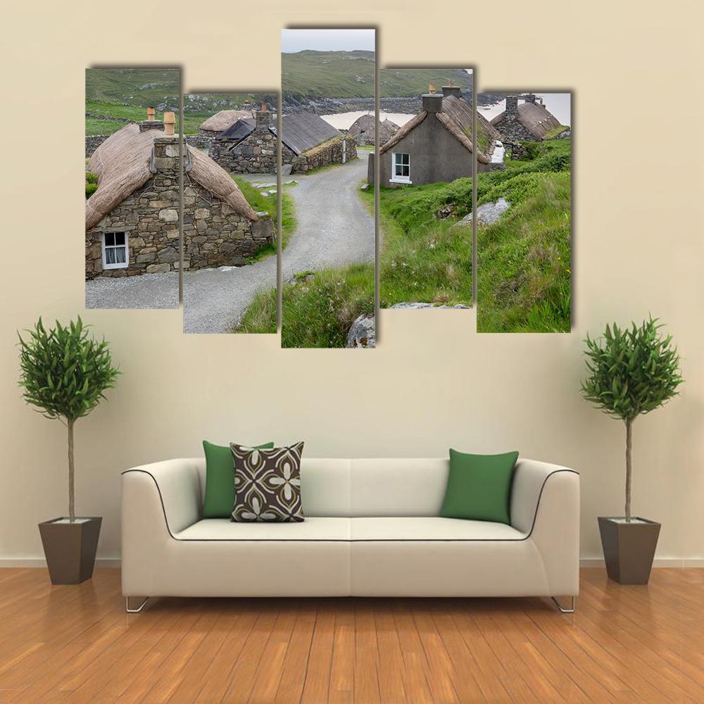 Village Of Ancient Blackhouses Canvas Wall Art-5 Pop-Gallery Wrap-47" x 32"-Tiaracle