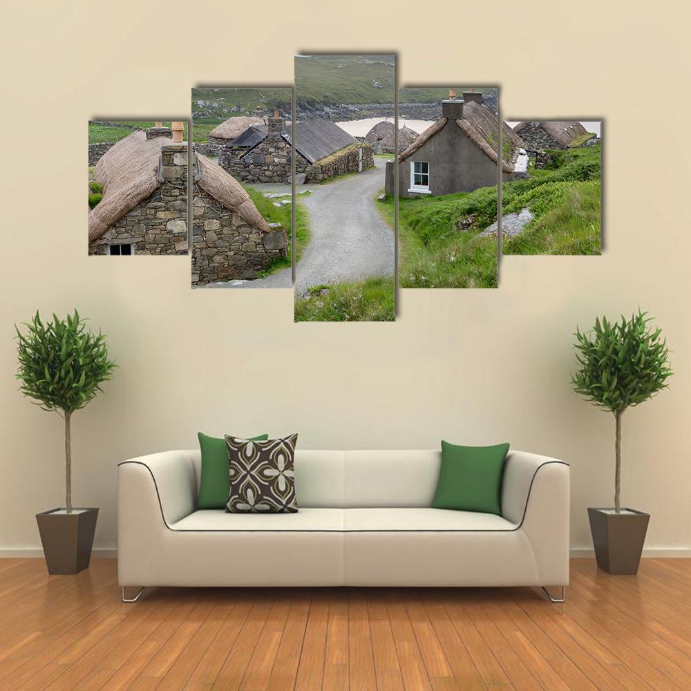 Village Of Ancient Blackhouses Canvas Wall Art-5 Star-Gallery Wrap-62" x 32"-Tiaracle