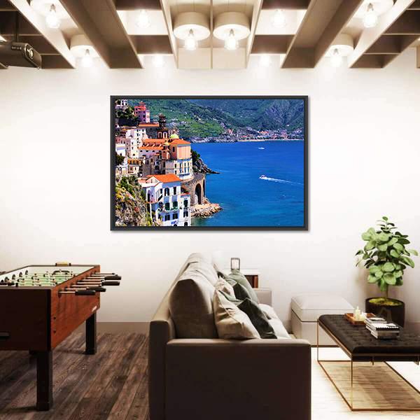 Village Of Atrani Along The Amalfi Coast Canvas Wall Art-3 Horizontal-Gallery Wrap-25" x 16"-Tiaracle