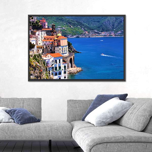 Village Of Atrani Along The Amalfi Coast Canvas Wall Art-3 Horizontal-Gallery Wrap-25" x 16"-Tiaracle