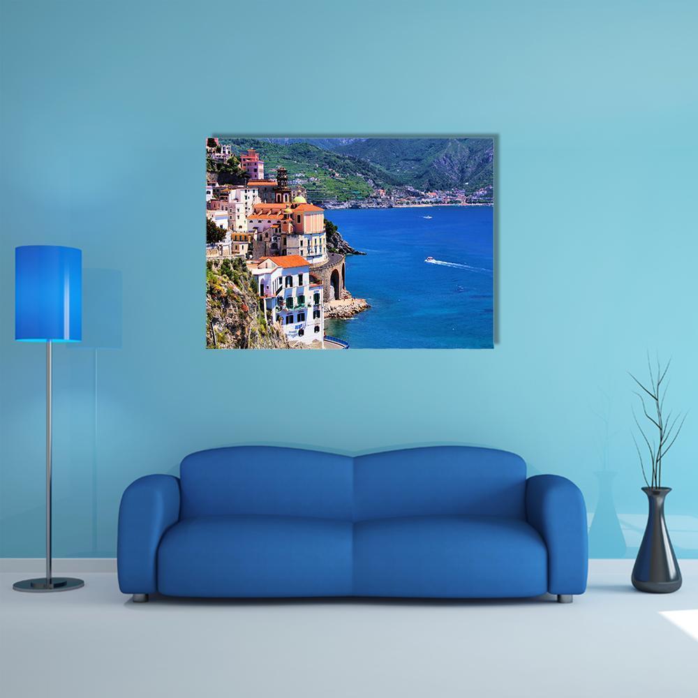 Village Of Atrani Along The Amalfi Coast Canvas Wall Art-1 Piece-Gallery Wrap-48" x 32"-Tiaracle