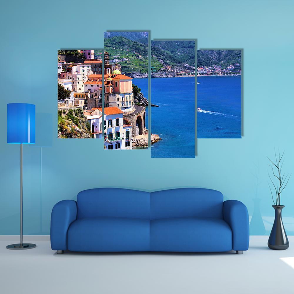 Village Of Atrani Along The Amalfi Coast Canvas Wall Art-4 Pop-Gallery Wrap-50" x 32"-Tiaracle