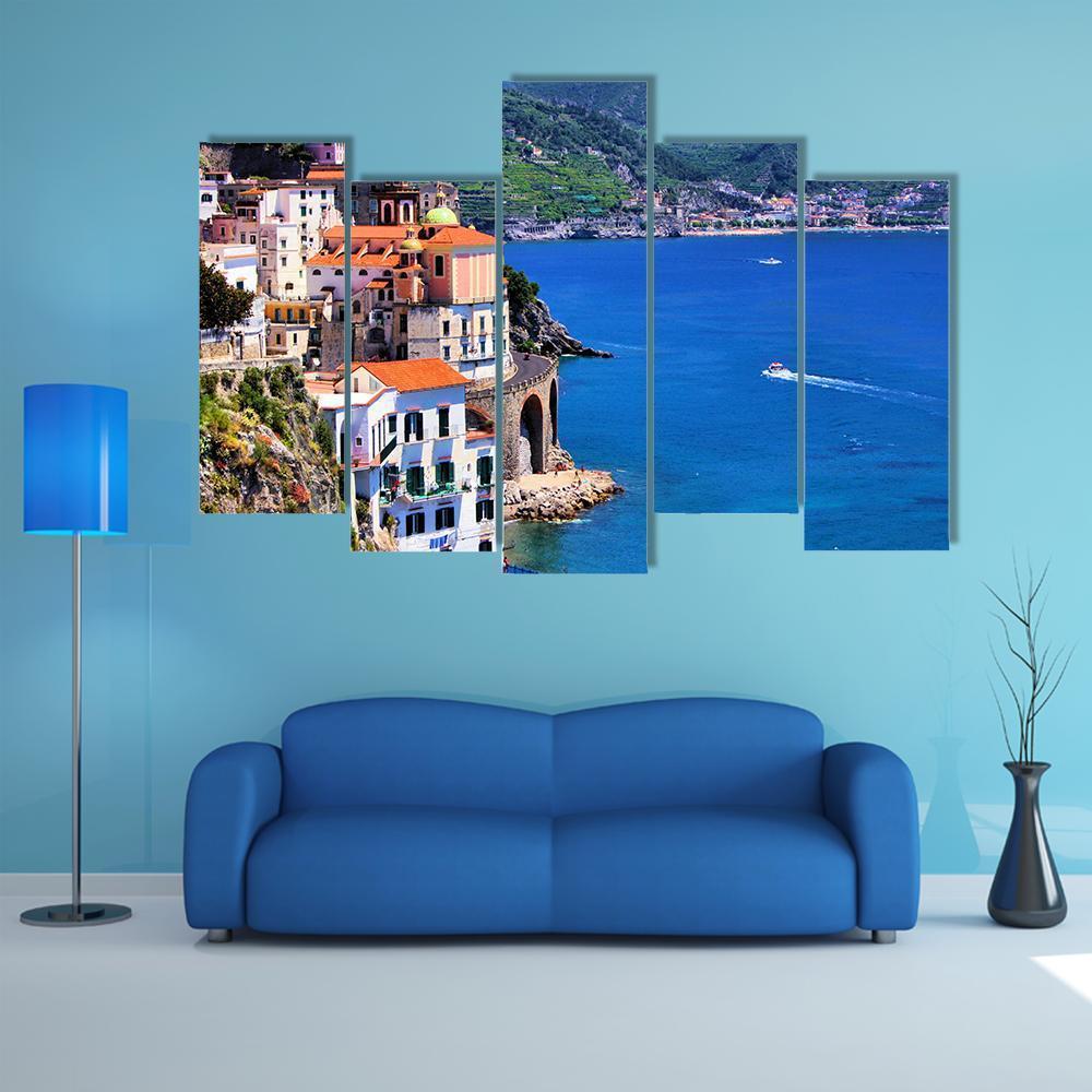 Village Of Atrani Along The Amalfi Coast Canvas Wall Art-5 Pop-Gallery Wrap-47" x 32"-Tiaracle