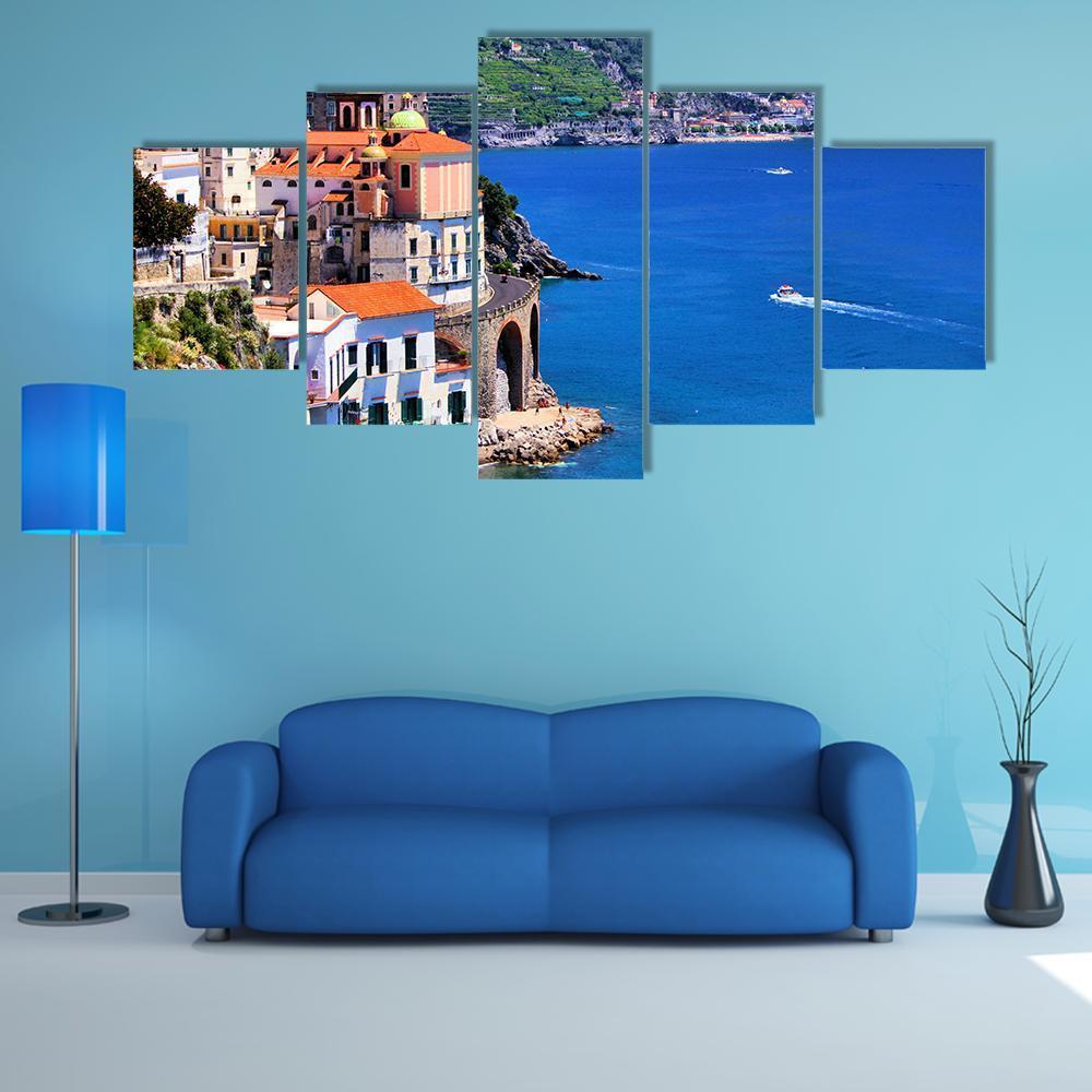 Village Of Atrani Along The Amalfi Coast Canvas Wall Art-5 Star-Gallery Wrap-62" x 32"-Tiaracle