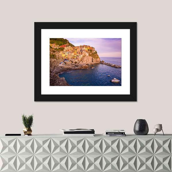 Village Of Cinque Terre National Park At Coast Of Italy Canvas Wall Art-1 Piece-Framed Print-20" x 16"-Tiaracle