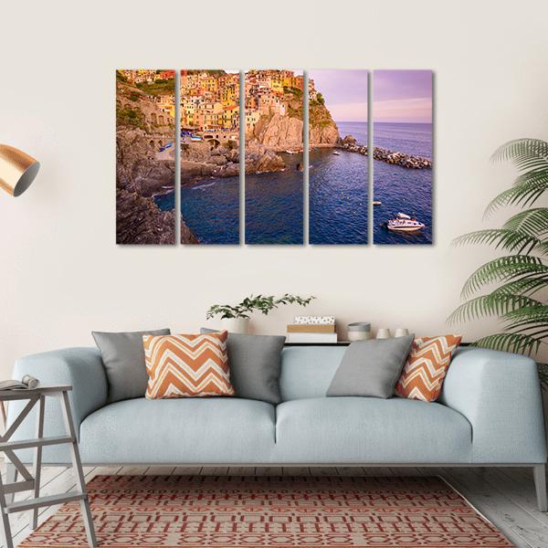 Village Of Cinque Terre National Park At Coast Of Italy Canvas Wall Art-5 Horizontal-Gallery Wrap-22" x 12"-Tiaracle