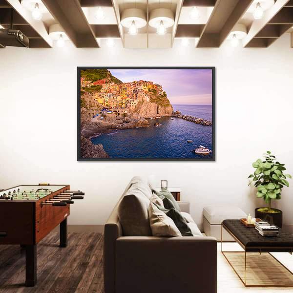 Village Of Cinque Terre National Park At Coast Of Italy Canvas Wall Art-5 Horizontal-Gallery Wrap-22" x 12"-Tiaracle