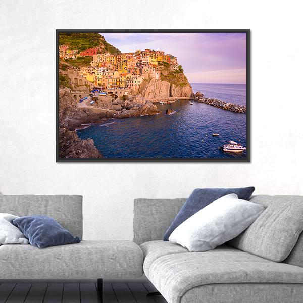 Village Of Cinque Terre National Park At Coast Of Italy Canvas Wall Art-5 Horizontal-Gallery Wrap-22" x 12"-Tiaracle