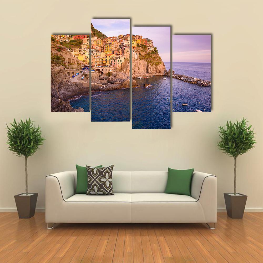 Village Of Cinque Terre National Park At Coast Of Italy Canvas Wall Art-4 Pop-Gallery Wrap-50" x 32"-Tiaracle
