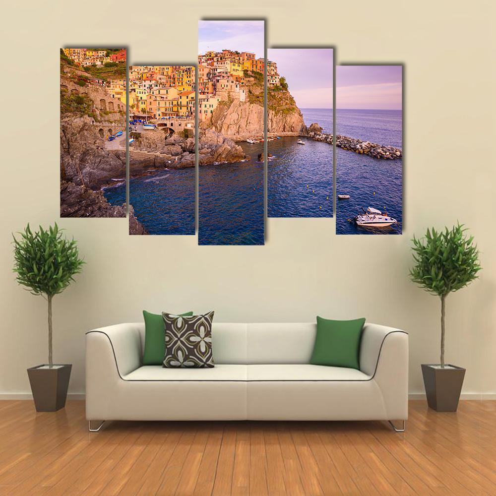 Village Of Cinque Terre National Park At Coast Of Italy Canvas Wall Art-3 Horizontal-Gallery Wrap-37" x 24"-Tiaracle