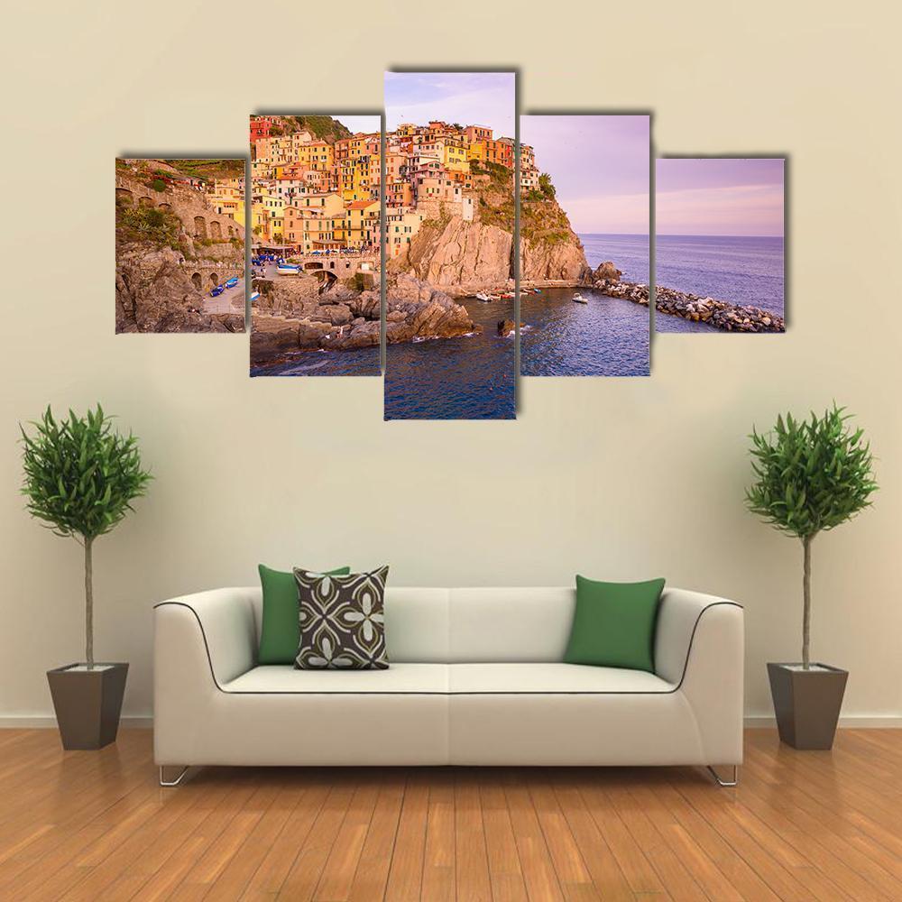 Village Of Cinque Terre National Park At Coast Of Italy Canvas Wall Art-5 Star-Gallery Wrap-62" x 32"-Tiaracle