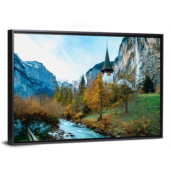 Village Of Lauterbrunnen In Swiss Alps Canvas Wall Art-3 Horizontal-Gallery Wrap-25&quot; x 16&quot;-Tiaracle