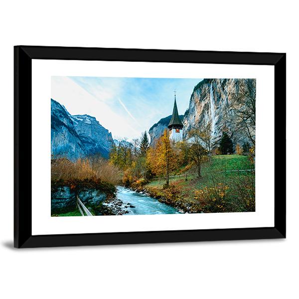 Village Of Lauterbrunnen In Swiss Alps Canvas Wall Art-3 Horizontal-Gallery Wrap-25" x 16"-Tiaracle