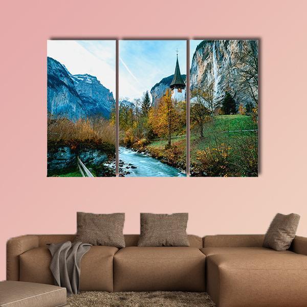 Village Of Lauterbrunnen In Swiss Alps Canvas Wall Art-3 Horizontal-Gallery Wrap-37" x 24"-Tiaracle