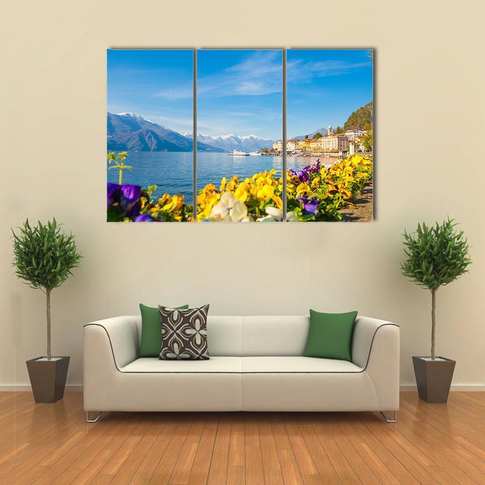 Village On Lake Como Canvas Wall Art-3 Horizontal-Gallery Wrap-37" x 24"-Tiaracle