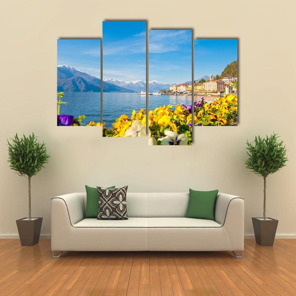 Village On Lake Como Canvas Wall Art-4 Pop-Gallery Wrap-50" x 32"-Tiaracle