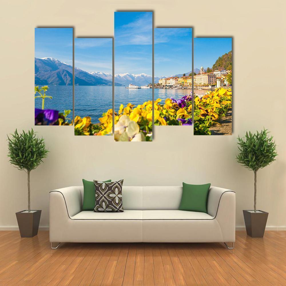 Village On Lake Como Canvas Wall Art-5 Pop-Gallery Wrap-47" x 32"-Tiaracle
