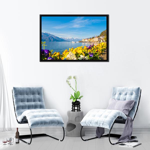 Village On Lake Como Canvas Wall Art-3 Horizontal-Gallery Wrap-25" x 16"-Tiaracle