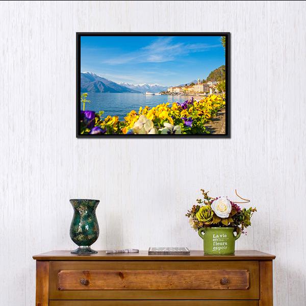 Village On Lake Como Canvas Wall Art-1 Piece-Floating Frame-24" x 16"-Tiaracle