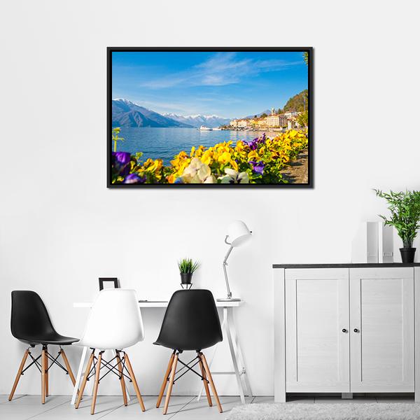 Village On Lake Como Canvas Wall Art-3 Horizontal-Gallery Wrap-25" x 16"-Tiaracle