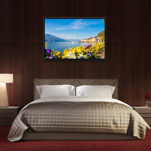 Village On Lake Como Canvas Wall Art-3 Horizontal-Gallery Wrap-25" x 16"-Tiaracle