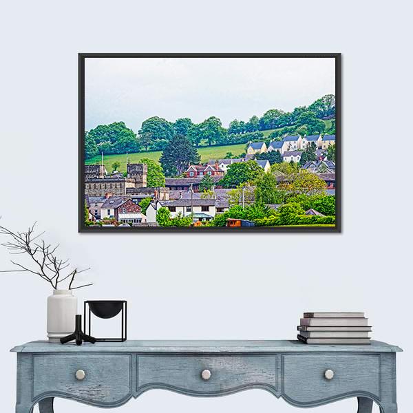 Village With Old Houses In Brecknockshire Canvas Wall Art-1 Piece-Floating Frame-24" x 16"-Tiaracle
