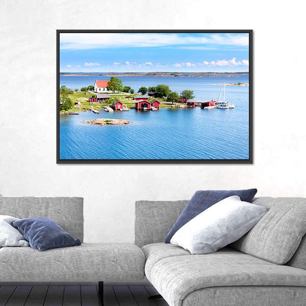 Village With Red Buildings In Finnish Archipelago Canvas Wall Art-5 Horizontal-Gallery Wrap-22" x 12"-Tiaracle