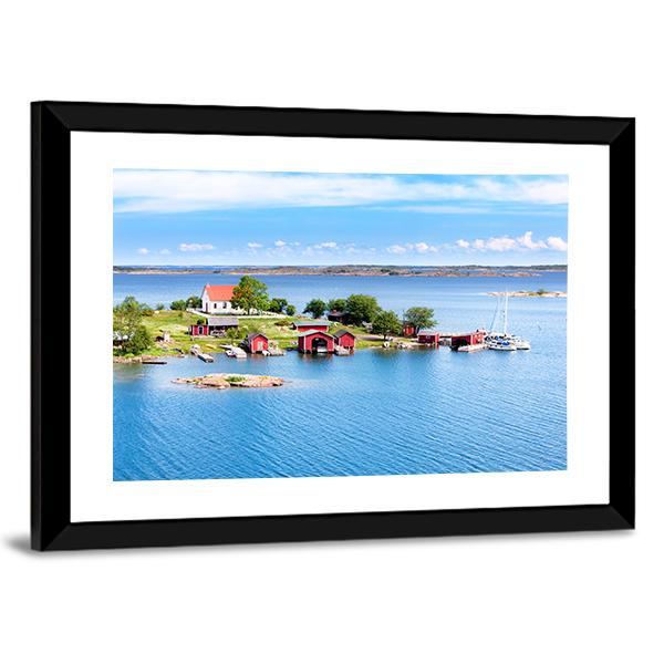 Village With Red Buildings In Finnish Archipelago Canvas Wall Art-5 Horizontal-Gallery Wrap-22" x 12"-Tiaracle