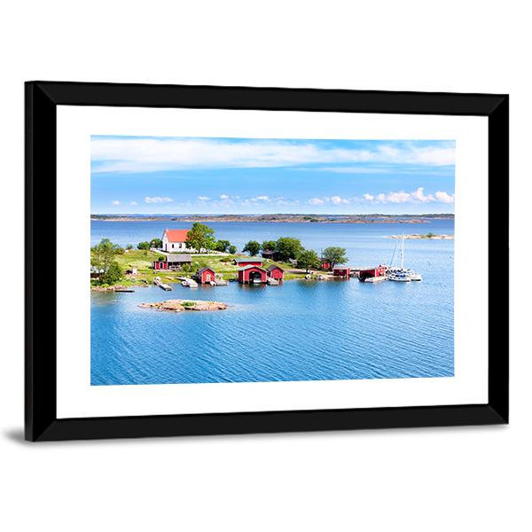 Village With Red Buildings In Finnish Archipelago Canvas Wall Art-3 Horizontal-Gallery Wrap-25" x 16"-Tiaracle