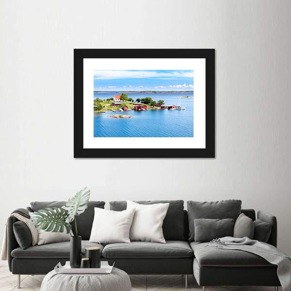Village With Red Buildings In Finnish Archipelago Canvas Wall Art-3 Horizontal-Gallery Wrap-25" x 16"-Tiaracle