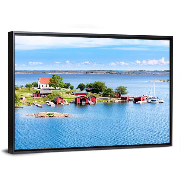Village With Red Buildings In Finnish Archipelago Canvas Wall Art-5 Horizontal-Gallery Wrap-22" x 12"-Tiaracle