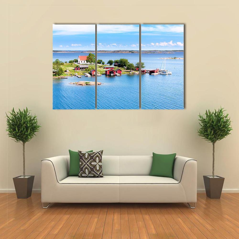 Village With Red Buildings In Finnish Archipelago Canvas Wall Art-3 Horizontal-Gallery Wrap-37" x 24"-Tiaracle