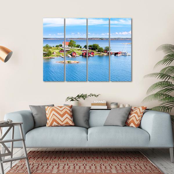 Village With Red Buildings In Finnish Archipelago Canvas Wall Art-4 Horizontal-Gallery Wrap-34" x 24"-Tiaracle