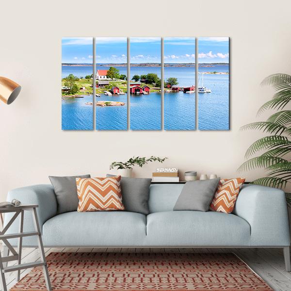 Village With Red Buildings In Finnish Archipelago Canvas Wall Art-5 Horizontal-Gallery Wrap-22" x 12"-Tiaracle