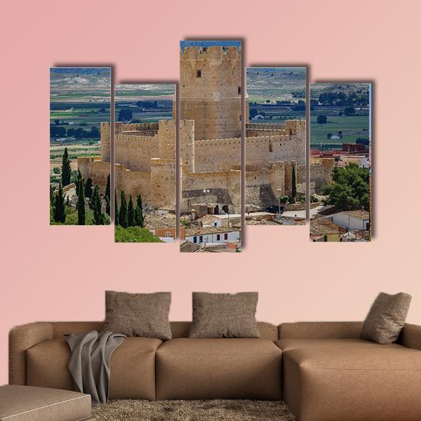 Villena Castle In Spain Canvas Wall Art-5 Pop-Gallery Wrap-47" x 32"-Tiaracle