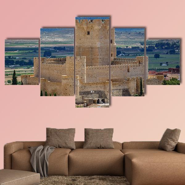 Villena Castle In Spain Canvas Wall Art-5 Star-Gallery Wrap-62" x 32"-Tiaracle