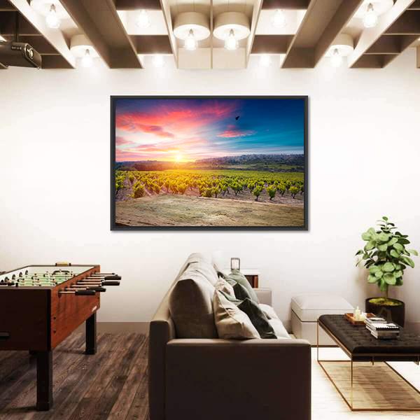 Vineyard At Sunset In The Chianti Region Canvas Wall Art-3 Horizontal-Gallery Wrap-25" x 16"-Tiaracle