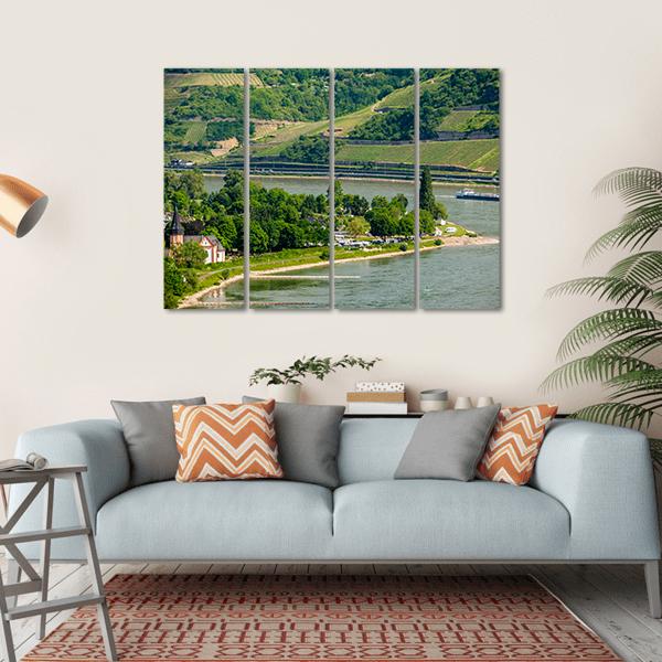 Vineyards At Rhine Valley Canvas Wall Art-1 Piece-Gallery Wrap-36" x 24"-Tiaracle
