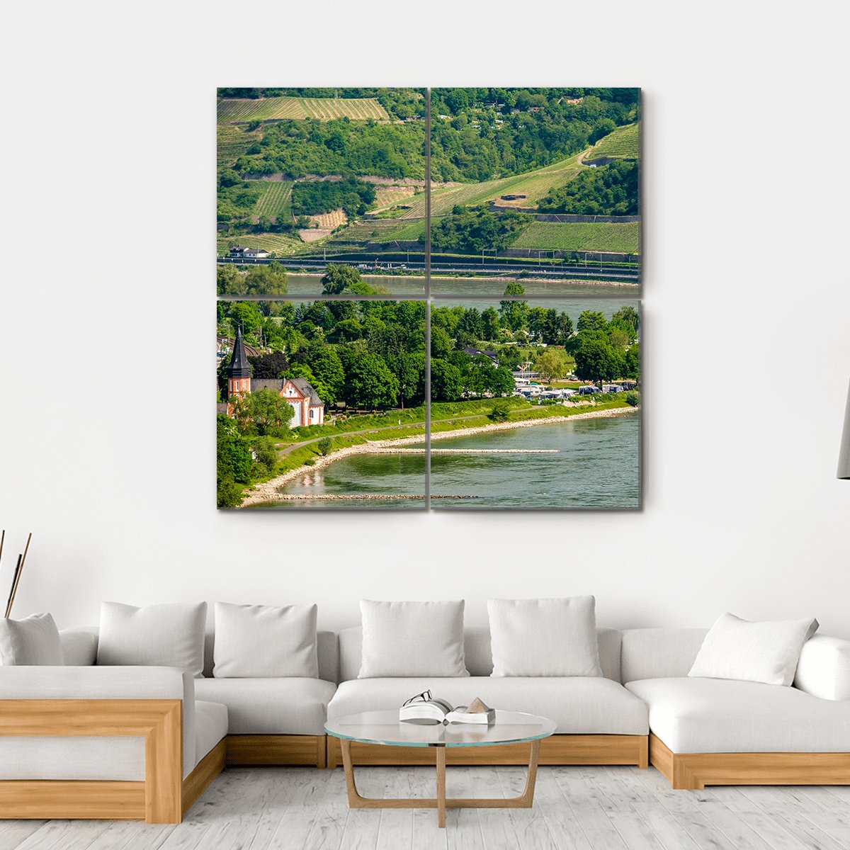 Vineyards At Rhine Valley Canvas Wall Art-4 Square-Gallery Wrap-17" x 17"-Tiaracle